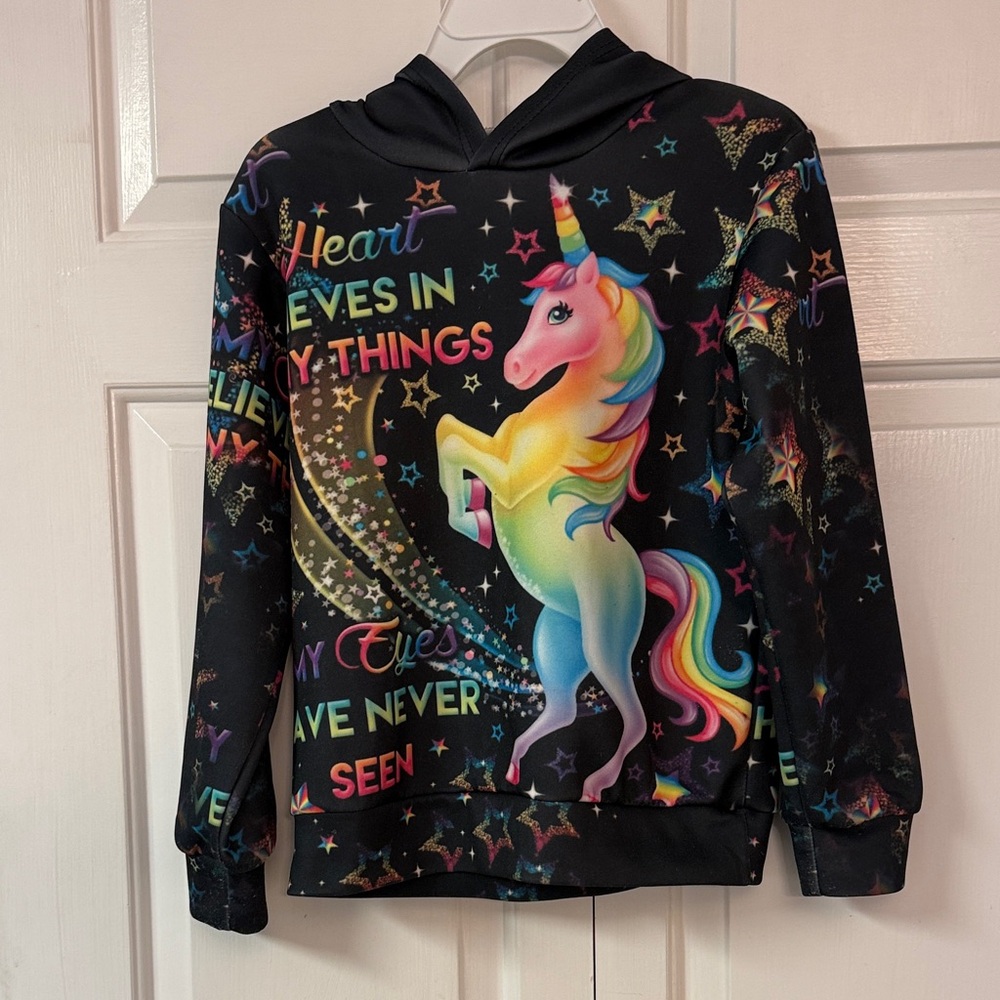 Rainbow Unicorn Black Hoodie for Kids